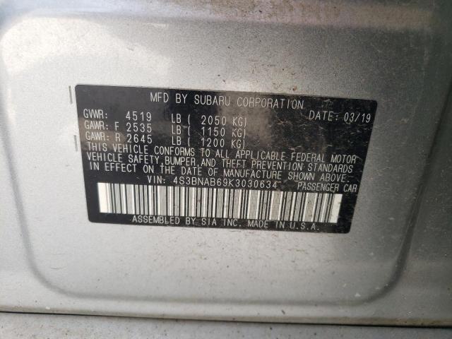 4S3BNAB69K3030634 - 2019 SUBARU LEGACY 2.5I SILVER photo 13