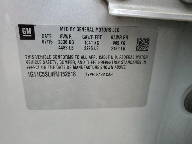 1G11C5SL4FU152518 - 2015 CHEVROLET MALIBU 1LT 银色 照片 13