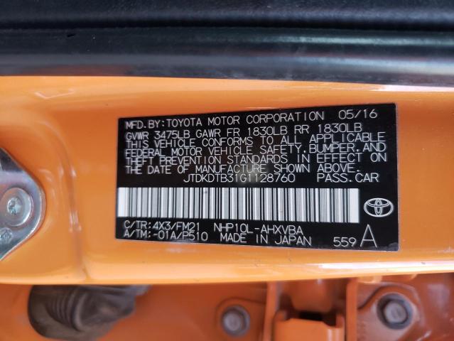 JTDKDTB31G1128760 - 2016 TOYOTA PRIUS C ORANGE photo 12