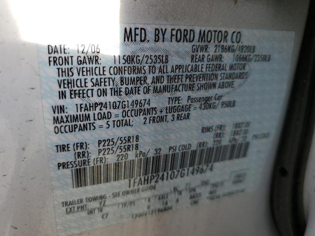 1FAHP24107G149674 - 2007 FORD FIVE HUNDR SEL WHITE photo 12