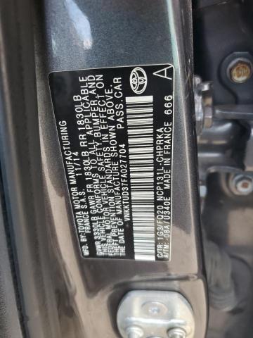 VNKKTUD37FA027704 - 2015 TOYOTA YARIS GRAY photo 13