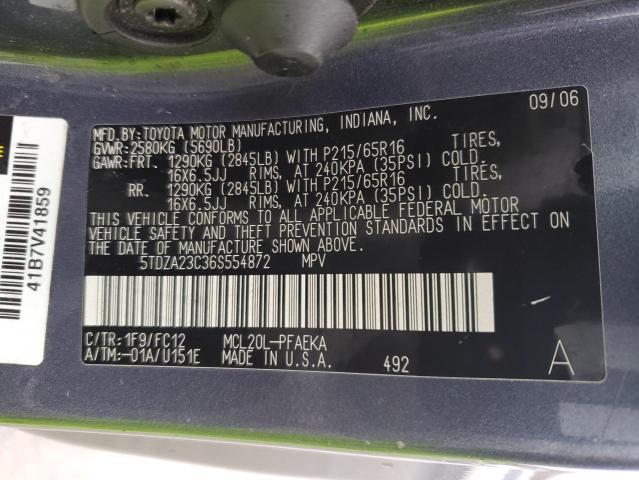 5TDZA23C36S554872 - 2006 TOYOTA SIENNA CE BLUE photo 13