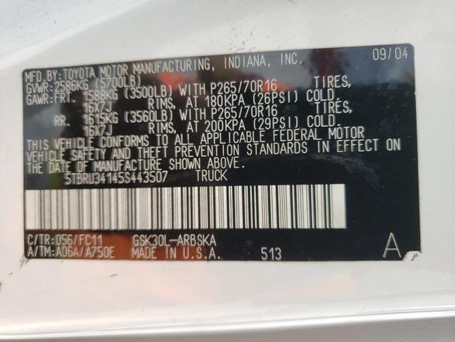 5TBRU34145S443507 - 2005 TOYOTA TUNDRA ACCESS CAB SR5 WHITE photo 12