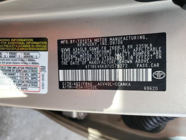 4T1BE46K97U579272 - 2007 TOYOTA CAMRY CE BEIGE photo 12