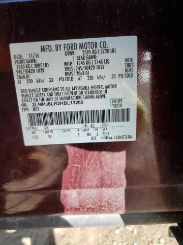 2LMPJ8LR2HBL13260 - 2017 LINCOLN MKX RESERVE برغندي صورة 12