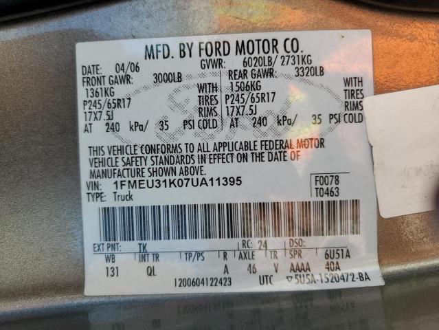 1FMEU31K07UA11395 - 2007 FORD EXPLORER S XLT GRAY photo 12