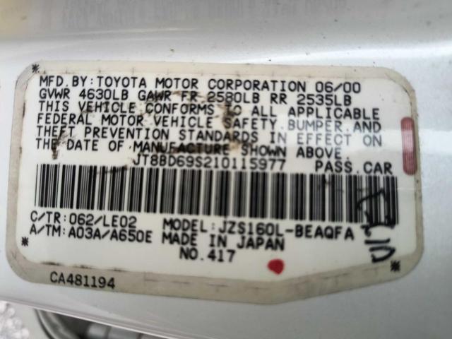 JT8BD69S210115977 - 2001 LEXUS GS 300 WHITE photo 10