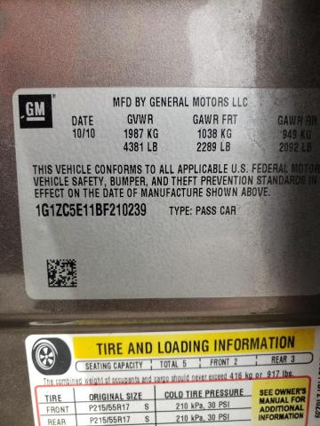 1G1ZC5E11BF210239 - 2011 CHEVROLET MALIBU 1LT 棕色 照片 12