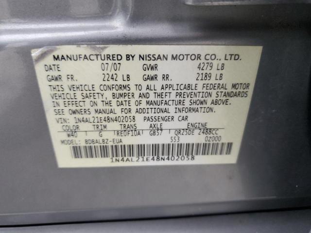 1N4AL21E48N402058 - 2008 NISSAN ALTIMA 2.5 GRAY photo 13