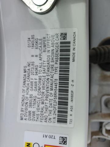 2HGFE2F58RH544878 - 2024 HONDA CIVIC SPORT WHITE photo 13