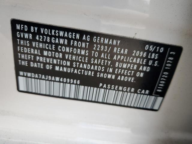 WVWDA7AJ9AW409966 - 2010 VOLKSWAGEN GOLF თეთრი ფოტო 12