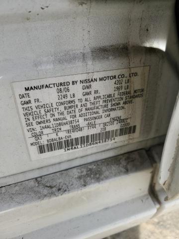 1N4AL11D86N438754 - 2006 NISSAN ALTIMA S WHITE photo 12