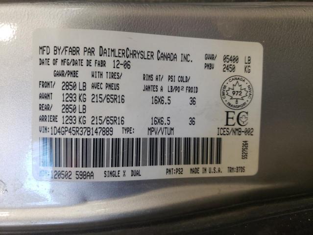 1D4GP45R37B147889 - 2007 DODGE CARAVAN SXT GRAY photo 14