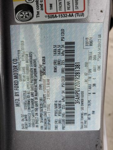 3FAHP07Z07R281381 - 2007 FORD FUSION SE GRAY photo 13