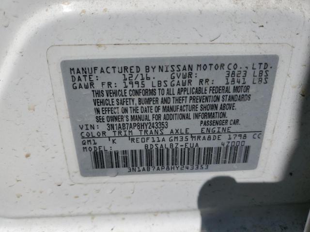 3N1AB7AP8HY243353 - 2017 NISSAN SENTRA S WHITE photo 12