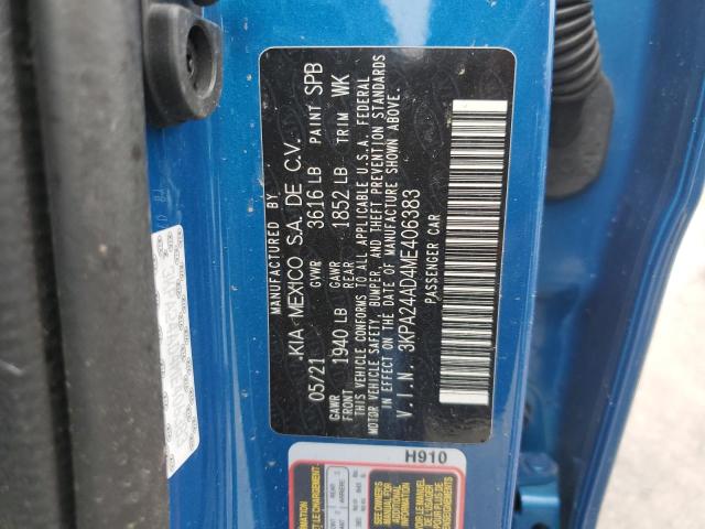 3KPA24AD4ME406383 - 2021 KIA RIO LX BLUE photo 13