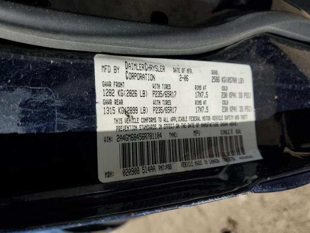 2A4GM68456R781104 - 2006 CHRYSLER PACIFICA TOURING BLUE photo 12