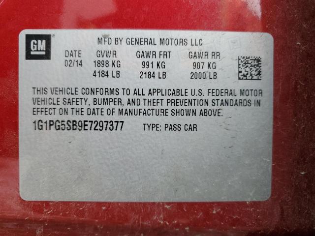 1G1PG5SB9E7297377 - 2014 CHEVROLET CRUZE LTZ RED photo 12