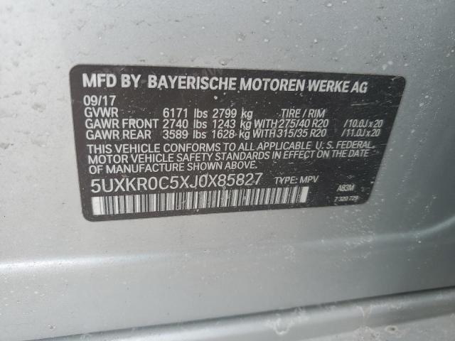 5UXKR0C5XJ0X85827 - 2018 BMW X5 XDRIVE35I SILVER photo 13