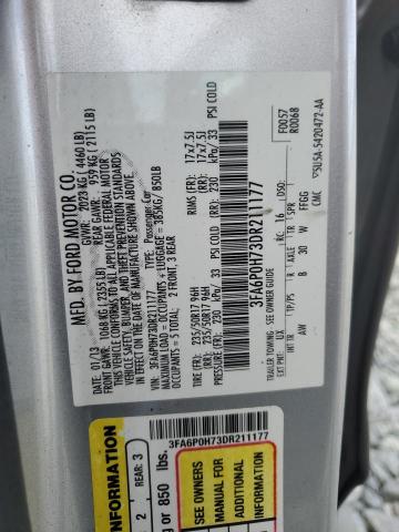 3FA6P0H73DR211177 - 2013 FORD FUSION SE SILVER photo 12