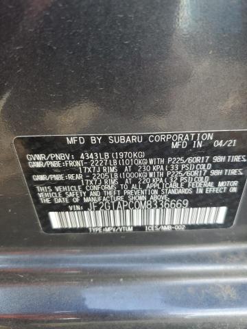 JF2GTAPC0M8336669 - 2021 SUBARU CROSSTREK PREMIUM GRAY photo 12