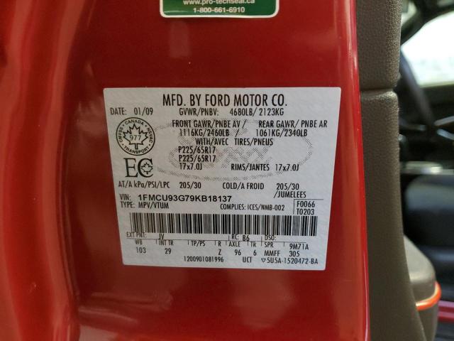 1FMCU93G79KB18137 - 2009 FORD ESCAPE XLT RED photo 13