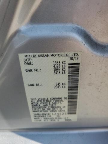 1N4BL4DV1KC124525 - 2019 NISSAN ALTIMA SV SILVER photo 12