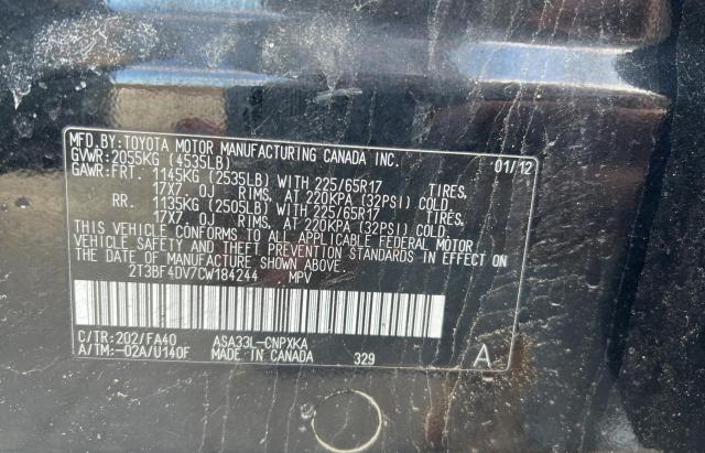 2T3BF4DV7CW184244 - 2012 TOYOTA RAV4 BLACK photo 10