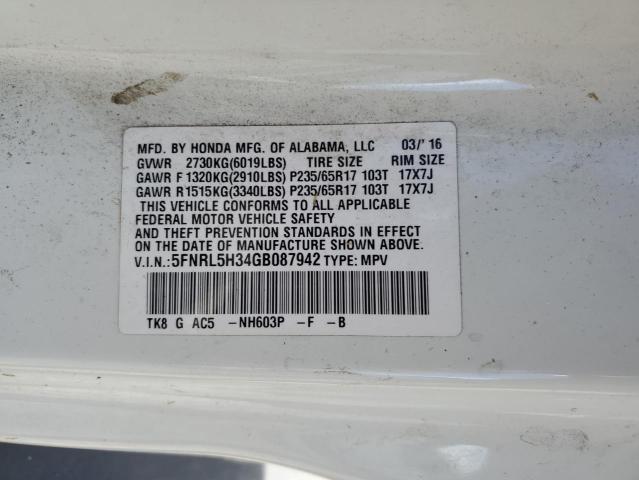 5FNRL5H34GB087942 - 2016 HONDA ODYSSEY SE WHITE photo 13