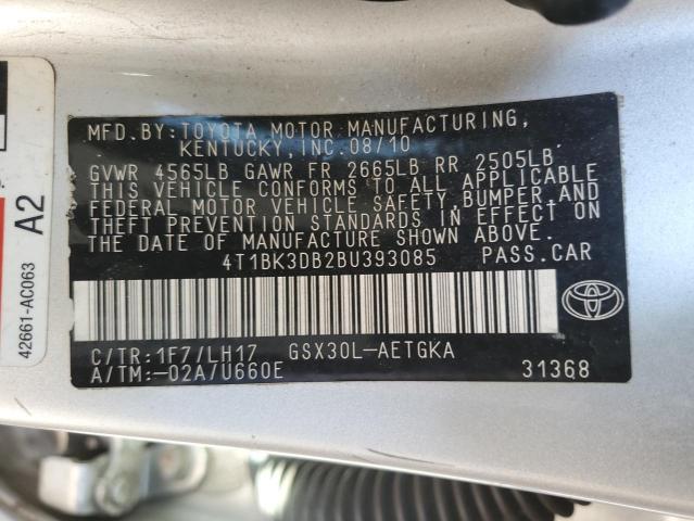 4T1BK3DB2BU393085 - 2011 TOYOTA AVALON BASE 银色 照片 12