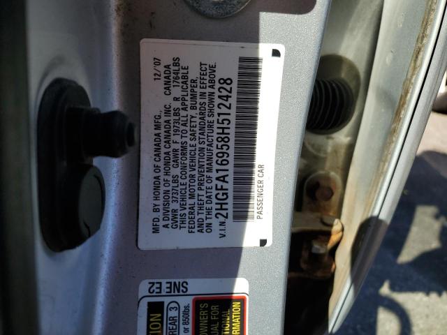 2HGFA16958H512428 - 2008 HONDA CIVIC EXL ვერცხლისფერი ფოტო 12
