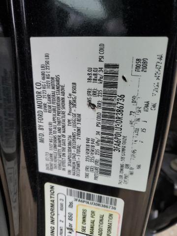 3FA6P0LU3DR386736 - 2013 FORD FUSION SE HYBRID BLACK photo 12