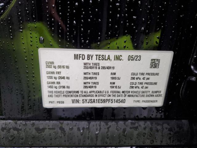 5YJSA1E59PF514540 - 2023 TESLA MODEL S BLACK photo 12