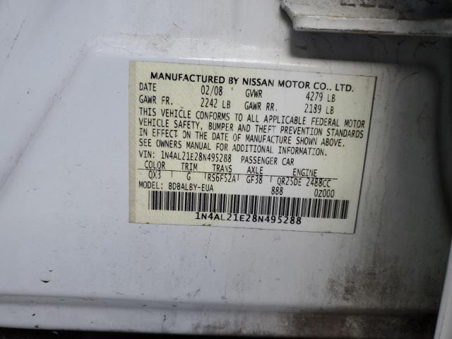 1N4AL21E28N495288 - 2008 NISSAN ALTIMA 2.5 WHITE photo 12