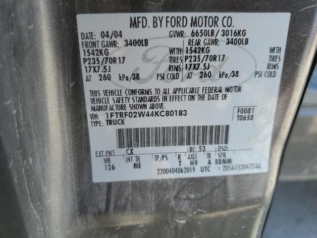 1FTRF02W44KC80183 - 2004 FORD F150 GRAY photo 12