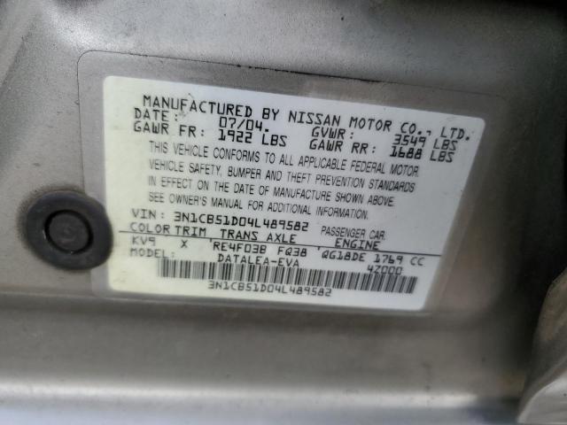 3N1CB51D04L489582 - 2004 NISSAN SENTRA 1.8 GRAY photo 12