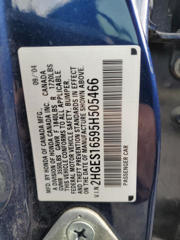 2HGES16595H505466 - 2005 HONDA CIVIC LX BLUE photo 12