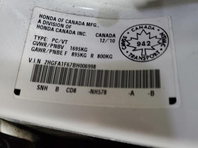 2HGFA1F67BH006998 - 2011 HONDA CIVIC LX-S أبيض صورة 12