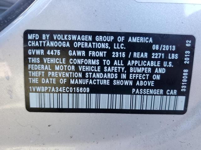 1VWBP7A34EC015609 - 2014 VOLKSWAGEN PASSAT SE SILVER photo 12