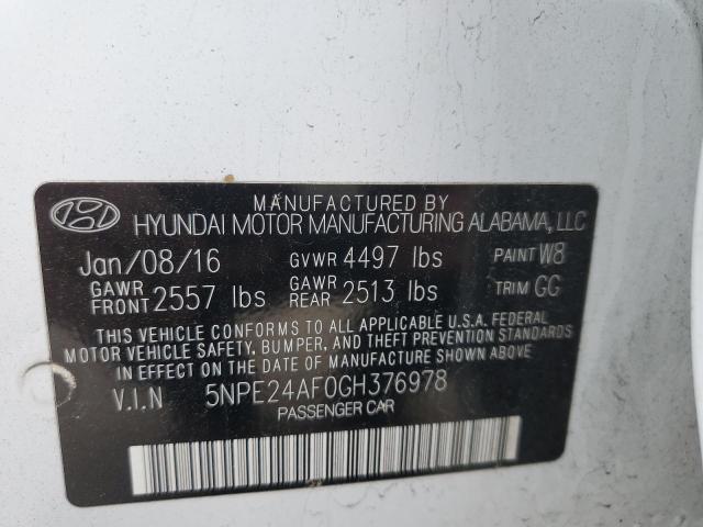 5NPE24AF0GH376978 - 2016 HYUNDAI SONATA SE WHITE photo 12