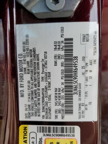 3LN6L5C90HR649538 - 2017 LINCOLN MKZ SELECT Bordeaux Foto 13