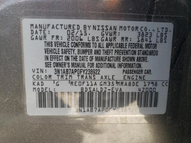 3N1AB7AP0FY238922 - 2015 NISSAN SENTRA S GRAY photo 12