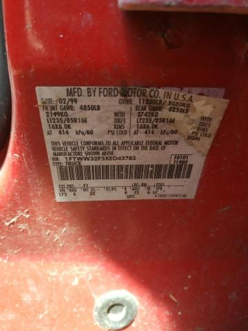 1FTWW32F5XED43783 - 1999 FORD F350 SUPER DUTY RED photo 12