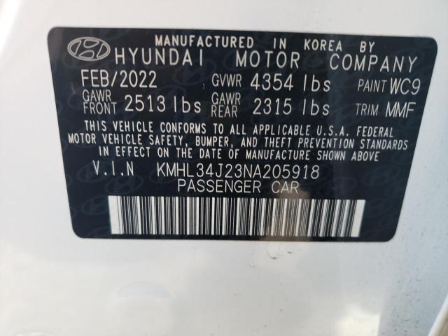 KMHL34J23NA205918 - 2022 HYUNDAI SONATA LIMITED WHITE photo 12