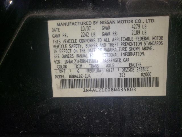 1N4AL21E08N435803 - 2008 NISSAN ALTIMA 2.5 BLACK photo 12