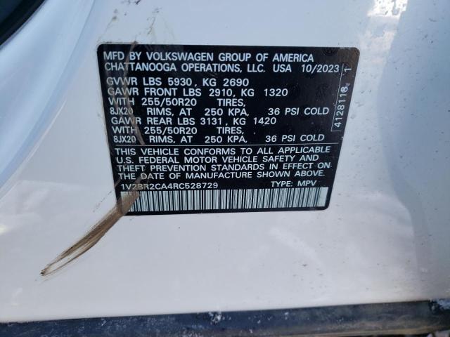 1V2BR2CA4RC528729 - 2024 VOLKSWAGEN ATLAS SEL 白色 照片 13