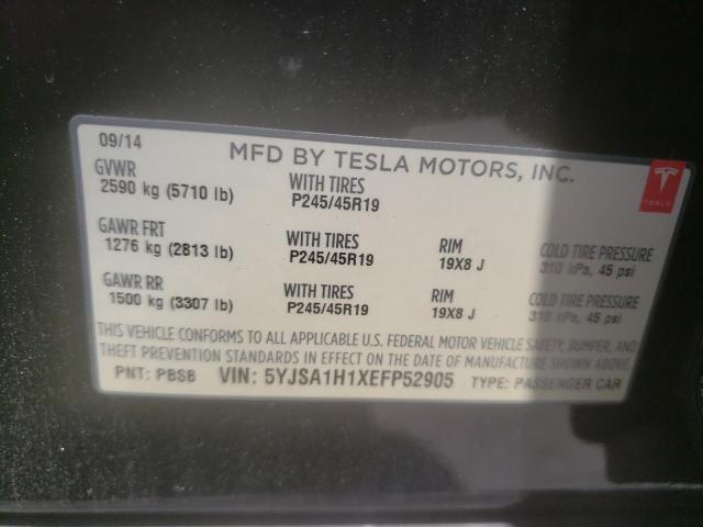 5YJSA1H1XEFP52905 - 2014 TESLA MODEL S Սև լուսանկար 10