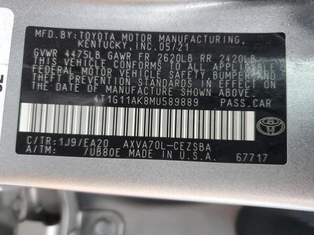 4T1G11AK8MU589889 - 2021 TOYOTA CAMRY SE SILVER photo 12