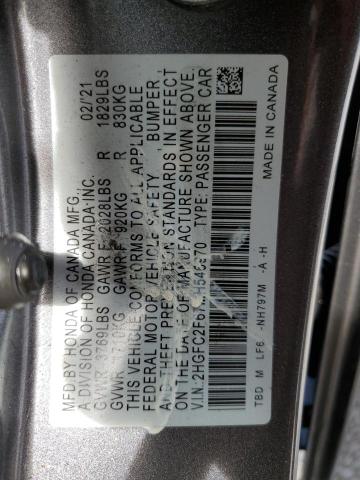 2HGFC2F67MH546970 - 2021 HONDA CIVIC LX GRAY photo 12