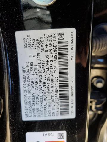 2HGFE2F53NH577832 - 2022 HONDA CIVIC SPORT BLACK photo 12